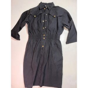 S. Roberts Denim Dress Womens Medium Black vintage Western Snap Front Utility